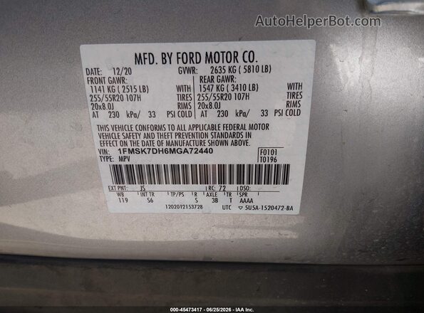 1FMSK7DH6MGA72440 2021 FORD EXPLORER Black Շարժիչի բաժամունքի տեսք