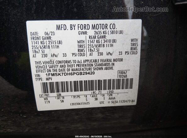 1FMSK7DH6PGB29420 2023 FORD EXPLORER Black Շարժիչի բաժամունքի տեսք