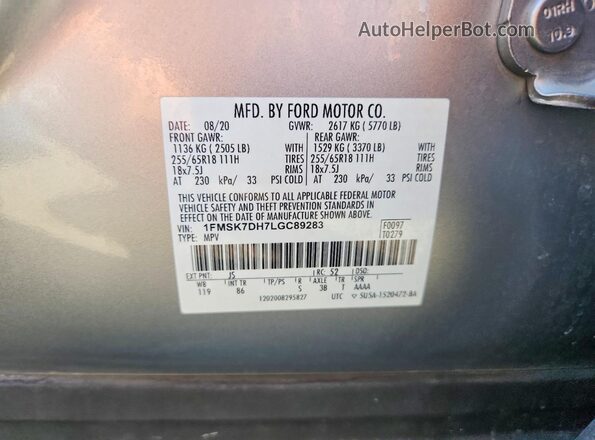 1FMSK7DH7LGC89283 2020 FORD EXPLORER Silver 
