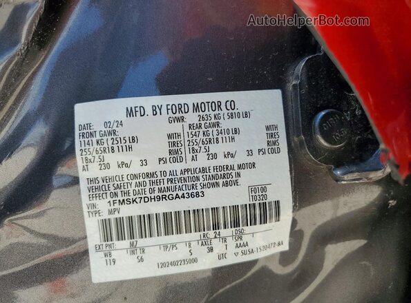 1FMSK7DH9RGA43683 2024 FORD EXPLORER Gray Widok naklejki z numerem VIN