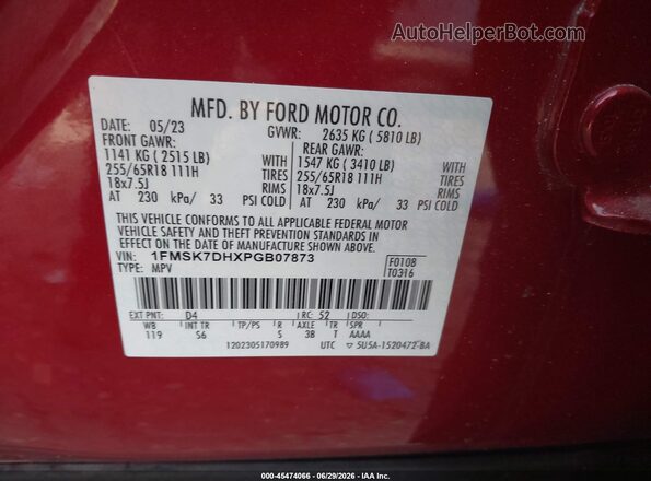 1FMSK7DHXPGB07873 2023 FORD EXPLORER Red Շարժիչի բաժամունքի տեսք