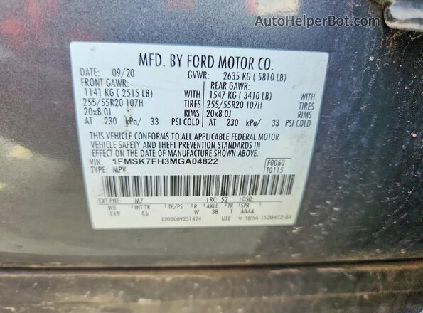 1FMSK7FH3MGA04822 2021 FORD EXPLORER Black Շարժիչի բաժամունքի տեսք