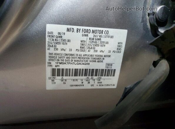 1FMSK7FH7LGA34209 2020 FORD EXPLORER Серебряный Вид подкапотного пространства