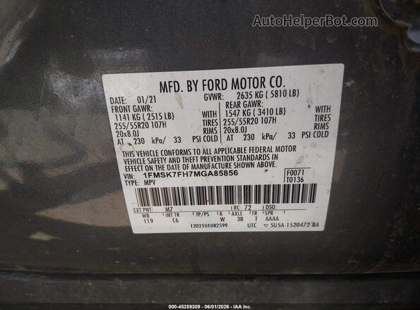 1FMSK7FH7MGA85856 2021 FORD EXPLORER Gray Engine compartment view