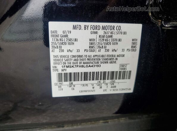 1FMSK7FH8LGA43193 2020 FORD EXPLORER Black VIN კოდის სტიკერის ხედი