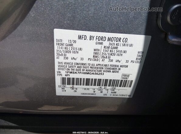 1FMSK7FH8MGA56253 2021 FORD EXPLORER Silver Вид підкапотного простору