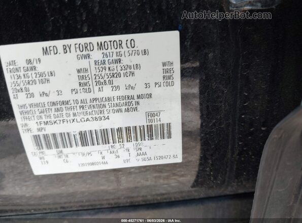 1FMSK7FHXLGA38934 2020 FORD EXPLORER Black Vista del compartimento del motor