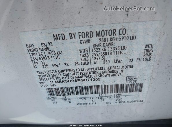 1FMSK8BB8PGB71205 2023 FORD EXPLORER White 