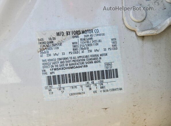 1FMSK8DH0MGA04169 2021 FORD EXPLORER White 