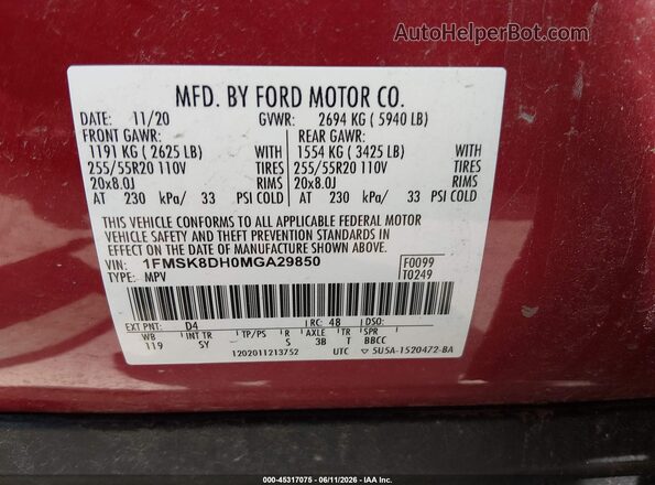 1FMSK8DH0MGA29850 2021 FORD EXPLORER Red Widok komory silnika