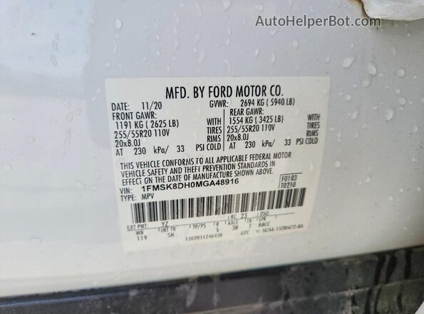 1FMSK8DH0MGA48916 2026 FORD EXPLORER White VIN sticker view