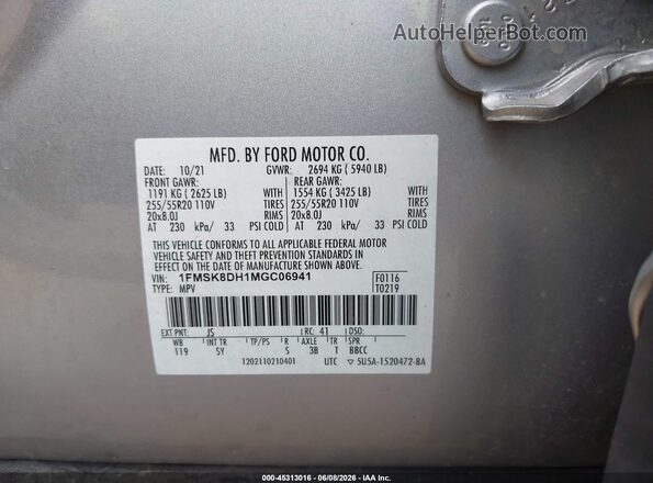 1FMSK8DH1MGC06941 2021 FORD EXPLORER Silver Widok komory silnika