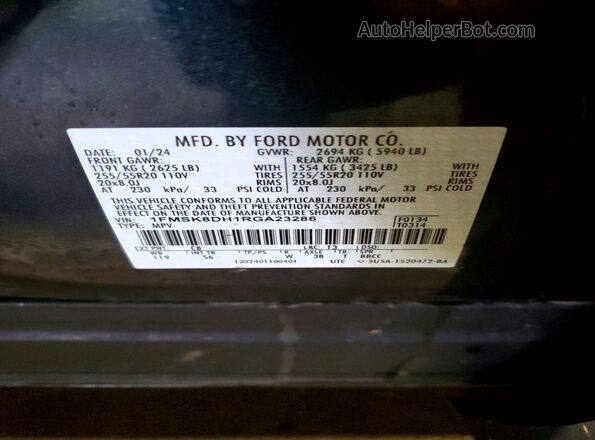 1FMSK8DH1RGA23286 2024 FORD EXPLORER Blue სალონის 360-გრადუსიანი ხედი