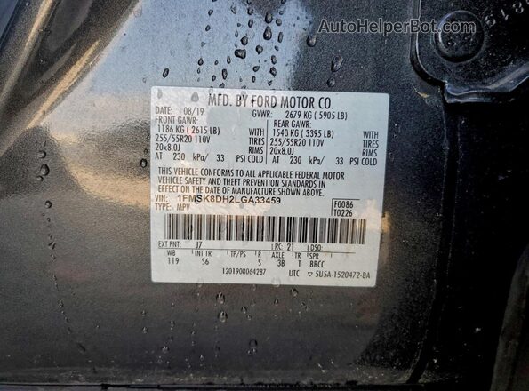 1FMSK8DH2LGA33459 2020 FORD EXPLORER Gray Widok komory silnika