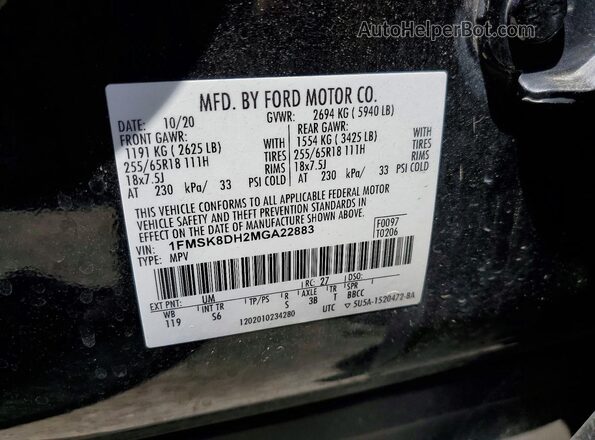 1FMSK8DH2MGA22883 2021 FORD EXPLORER Black VIN sticker view