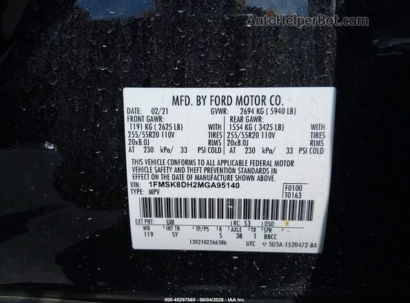 1FMSK8DH2MGA95140 2021 FORD EXPLORER Black Engine compartment view