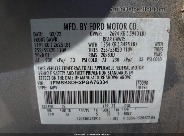 1FMSK8DH2PGA76334 2023 FORD EXPLORER Silver ძრავის განყოფილების ხედი