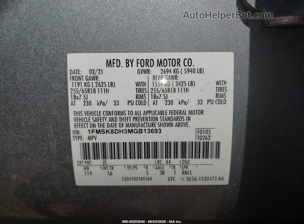 1FMSK8DH3MGB13693 2021 FORD EXPLORER Серебряный Вид подкапотного пространства