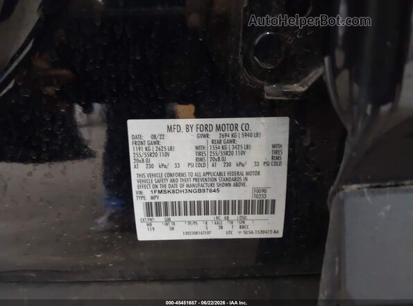 1FMSK8DH3NGB97645 2022 FORD EXPLORER Black Вид підкапотного простору