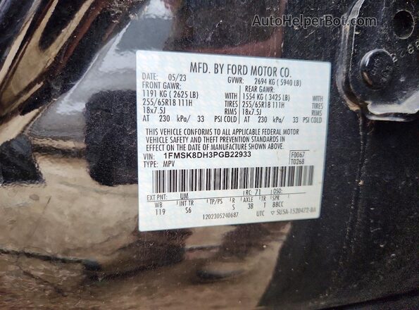 1FMSK8DH3PGB22933 2023 FORD EXPLORER Black Vista del compartimento del motor