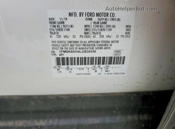 1FMSK8DH4LGB34356 2020 FORD EXPLORER White 