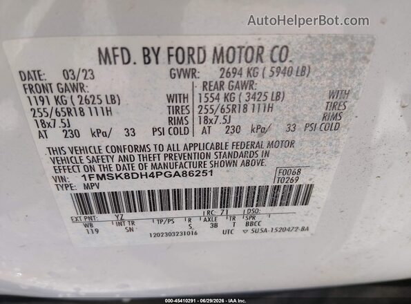 1FMSK8DH4PGA86251 2023 FORD EXPLORER White Вид підкапотного простору