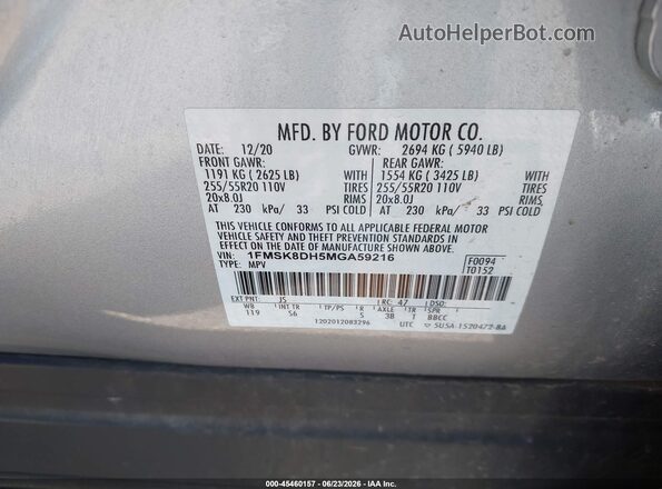 1FMSK8DH5MGA59216 2021 FORD EXPLORER Silver Engine compartment view