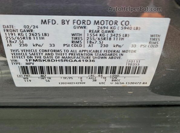 1FMSK8DH5RGA41936 2024 FORD EXPLORER Gray 