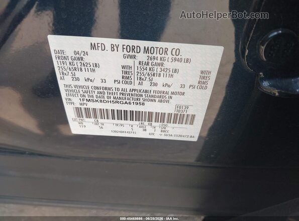 1FMSK8DH5RGA61958 2024 FORD EXPLORER Gray Շարժիչի բաժամունքի տեսք