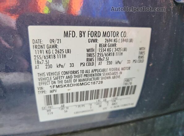 1FMSK8DH6MGC18728 2021 FORD EXPLORER Blue 