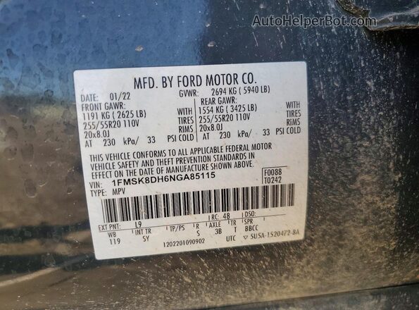 1FMSK8DH6NGA85115 2022 FORD EXPLORER Green VIN կոդի պիտակի տեսք
