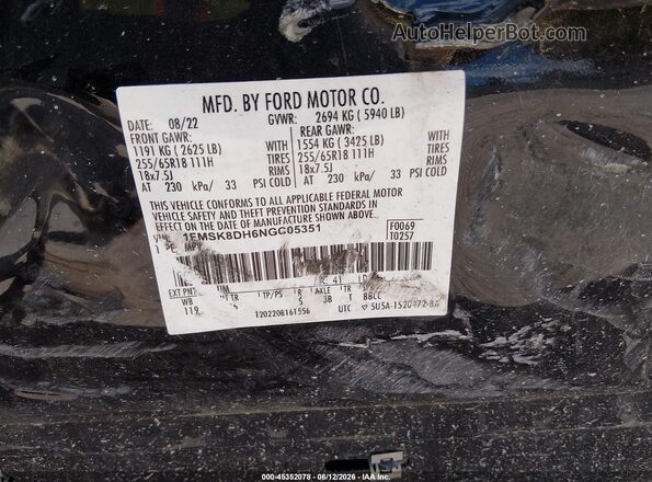 1FMSK8DH6NGC05351 2022 FORD EXPLORER Black Engine compartment view