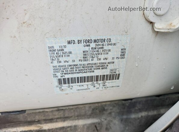 1FMSK8DH6PGA01958 2023 FORD EXPLORER Белый Вид наклейки с VIN-кодом
