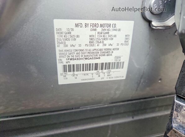1FMSK8DH7MGA53949 2021 FORD EXPLORER Silver VIN կոդի պիտակի տեսք