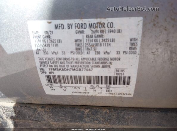 1FMSK8DH7MGB77087 2021 FORD EXPLORER Silver Widok komory silnika