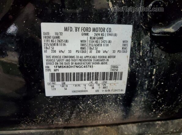 1FMSK8DH7NGC45793 2022 FORD EXPLORER Black VIN կոդի պիտակի տեսք