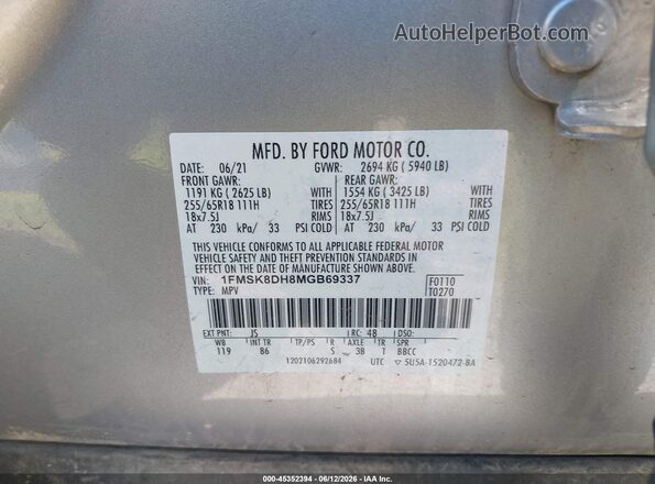 1FMSK8DH8MGB69337 2021 FORD EXPLORER Silver Vista del compartimento del motor
