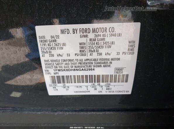1FMSK8DH8NGA62984 2022 FORD EXPLORER Black Շարժիչի բաժամունքի տեսք