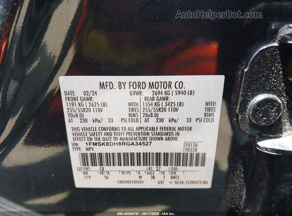 1FMSK8DH8RGA34527 2024 FORD EXPLORER Blue Vista del compartimento del motor