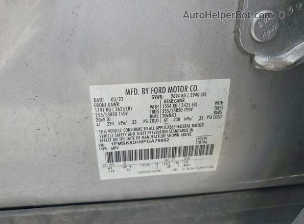 1FMSK8DH9PGA76802 2023 FORD EXPLORER Gray VIN კოდის სტიკერის ხედი