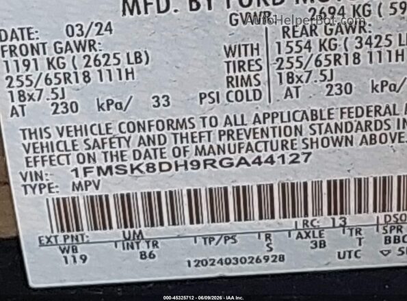 1FMSK8DH9RGA44127 2024 FORD EXPLORER Black ძრავის განყოფილების ხედი