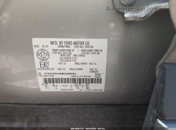 1FMSK8DHXMGA89084 2021 FORD EXPLORER Gray ძრავის განყოფილების ხედი