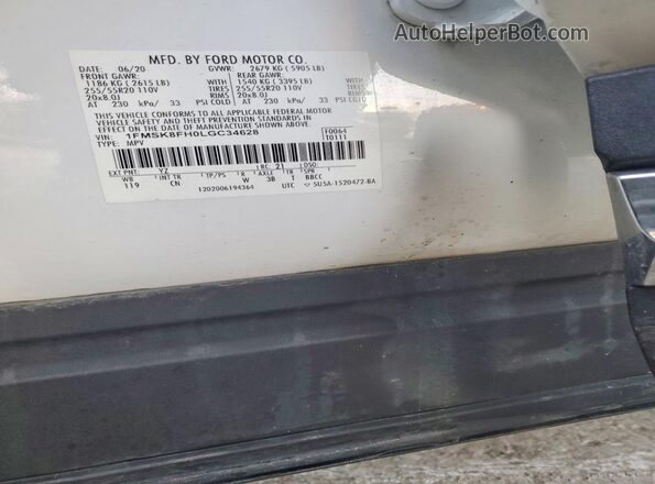1FMSK8FH0LGC34628 2020 FORD EXPLORER White 