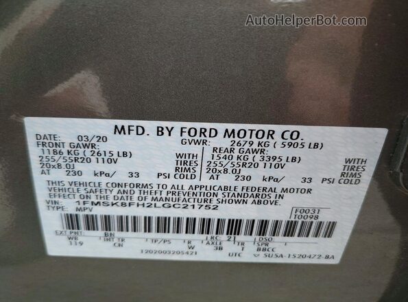 1FMSK8FH2LGC21752 2020 FORD EXPLORER Green 