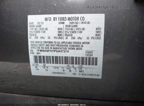 1FMSK8FH7PGA57274 2023 FORD EXPLORER Gray Widok komory silnika