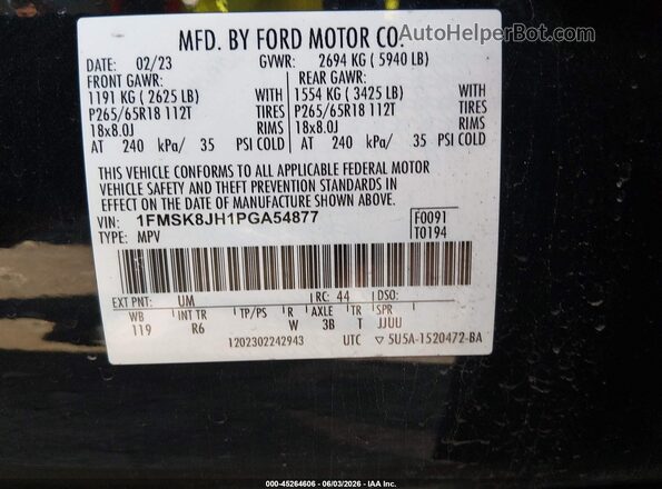 1FMSK8JH1PGA54877 2023 FORD EXPLORER Black 