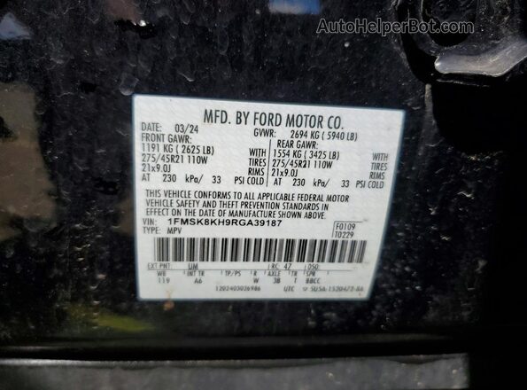 1FMSK8KH9RGA39187 2024 FORD EXPLORER Black VIN sticker view