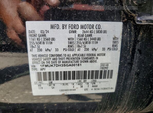 1FMUK7DH3SGA00181 2025 FORD EXPLORER Black Вид наклейки з VIN-кодом