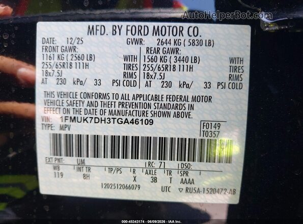 1FMUK7DH3TGA46109 2026 FORD EXPLORER Black Vista del compartimento del motor