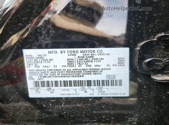 1FMUK7DH6SGC92585 2025 FORD EXPLORER Black 